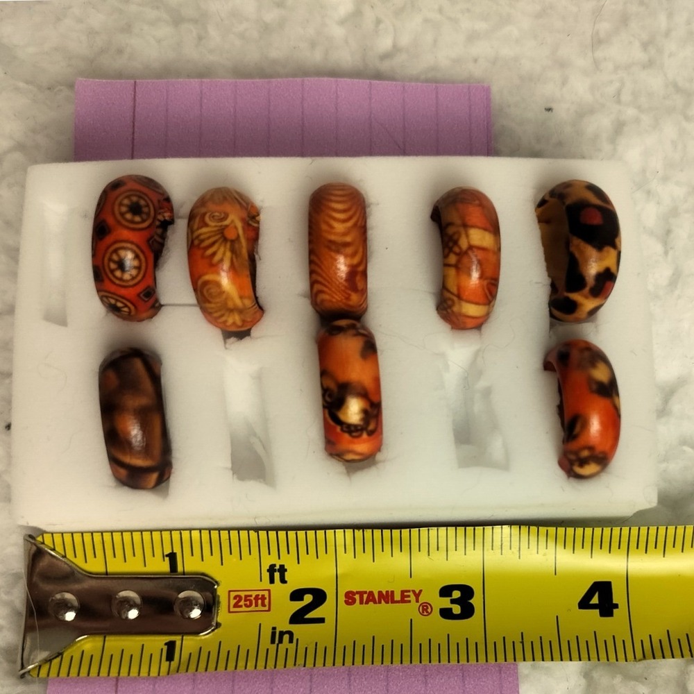 Resin Patterned Chunky‎ Ring Set Orange Brown Boho Eclectic 3pc Size 5